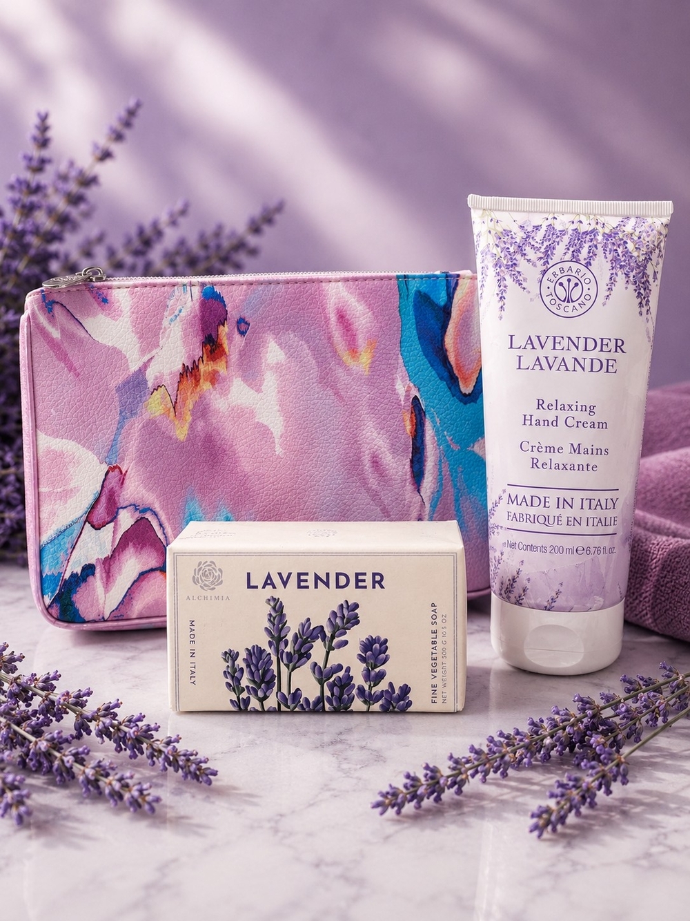 Made in Italy Lavender Hand Cream 200ml & Soap Spa Bundle With Ipsy Bag